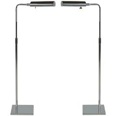 Pair of Articulating Chrome Floor Lamps by Koch and Lowy