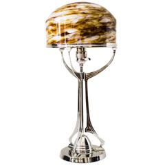 Antique Art Deco Table Lamp with Beautiful Opaline Glass Shade