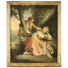 18th Century French Romantic Scene Oil Painting