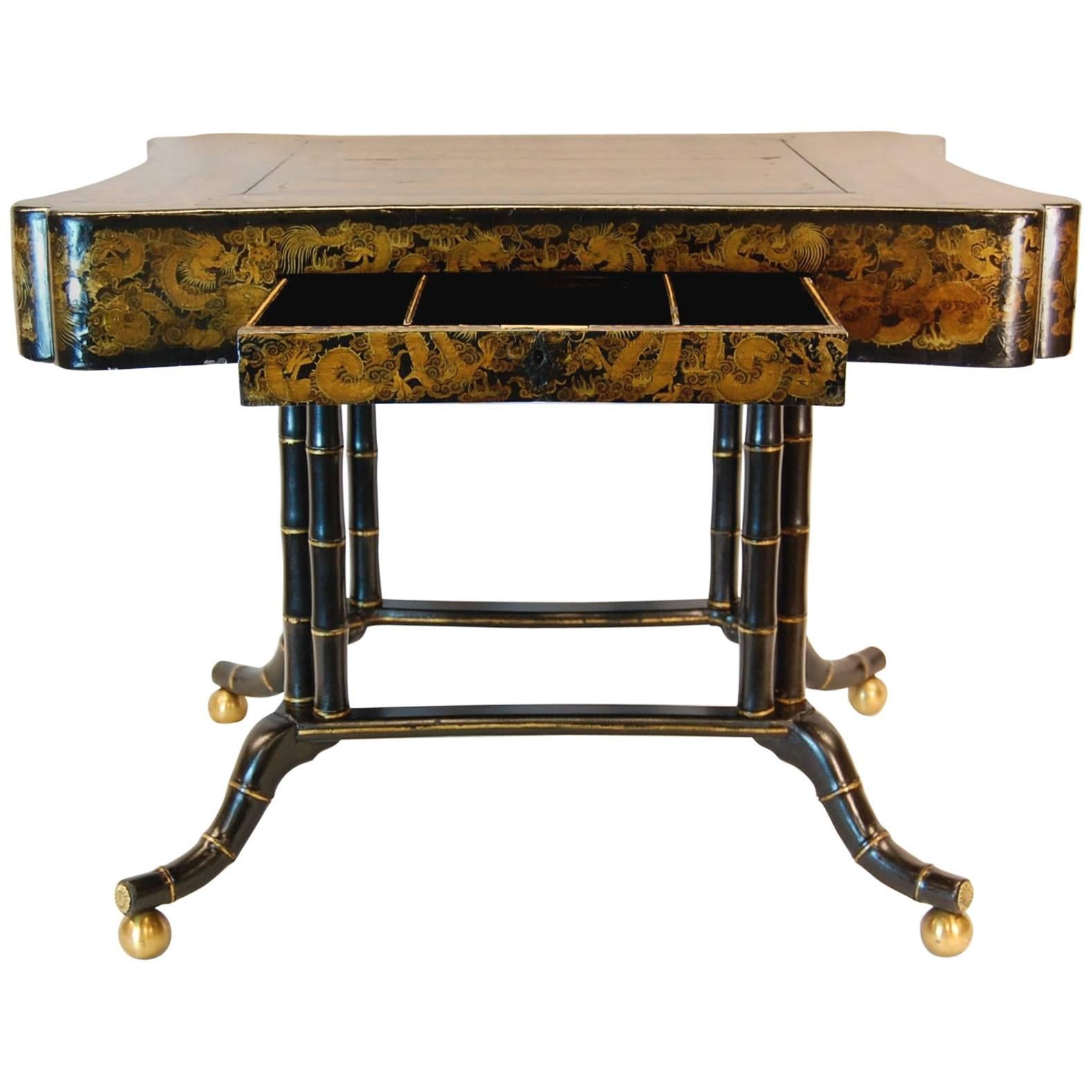19th Century Chinoiserie Gold Decorated Games Table