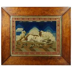 19th Century Dog Needlepoint Needlework Folk Art Birds Eye Maple, circa 1840 12
