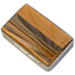 Antique Victorian Silver Tigers Eye Vesta Case