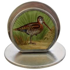 Edwardian Silver and Enamel Snipe Menu Holder