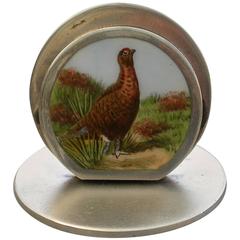 Edwardian Silver and Enamel Red Grouse Menu Holder