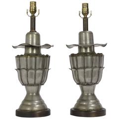 Antique Pair of Metal Art Nouveau Table Lamps