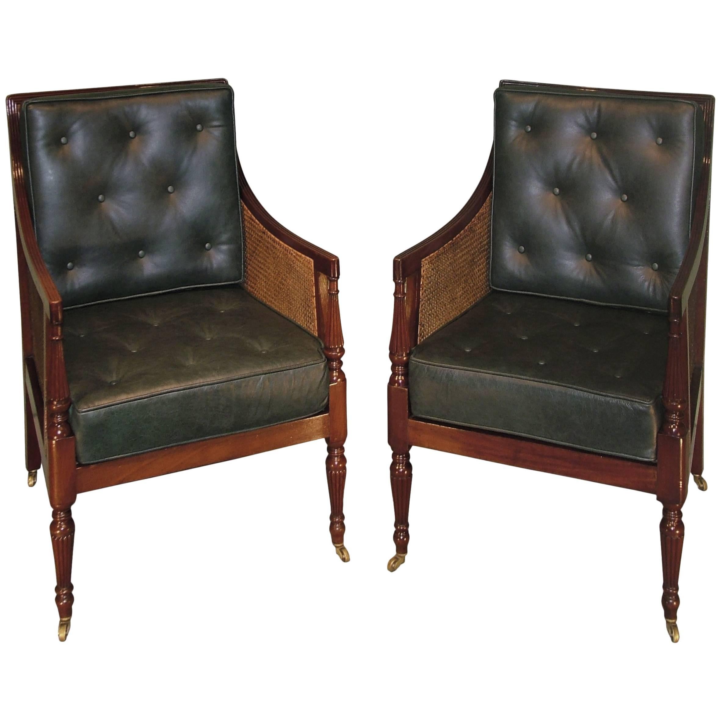 19th Century mahogany library bergere chairs