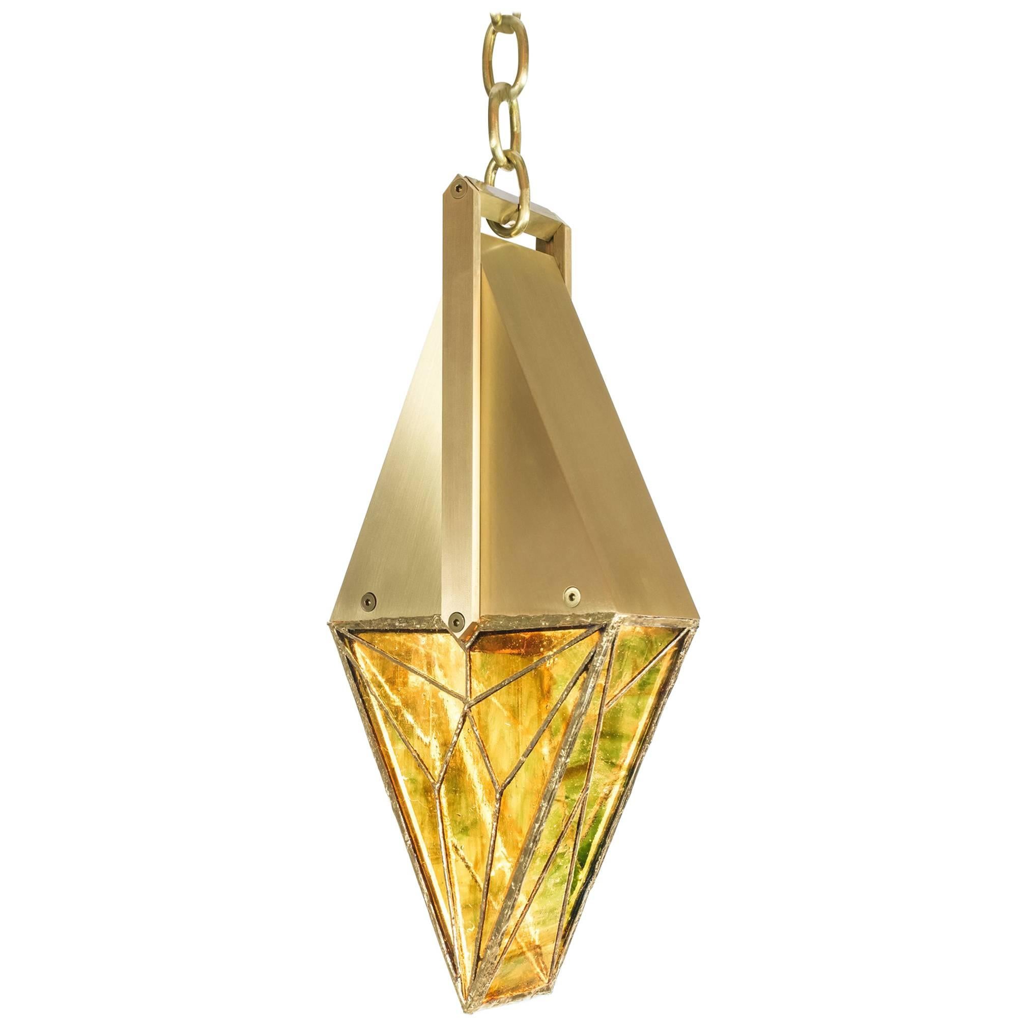 Trilliant, Brass and Stained Glass Contemporary Pendant by Kalin Asenov, 2016 For Sale