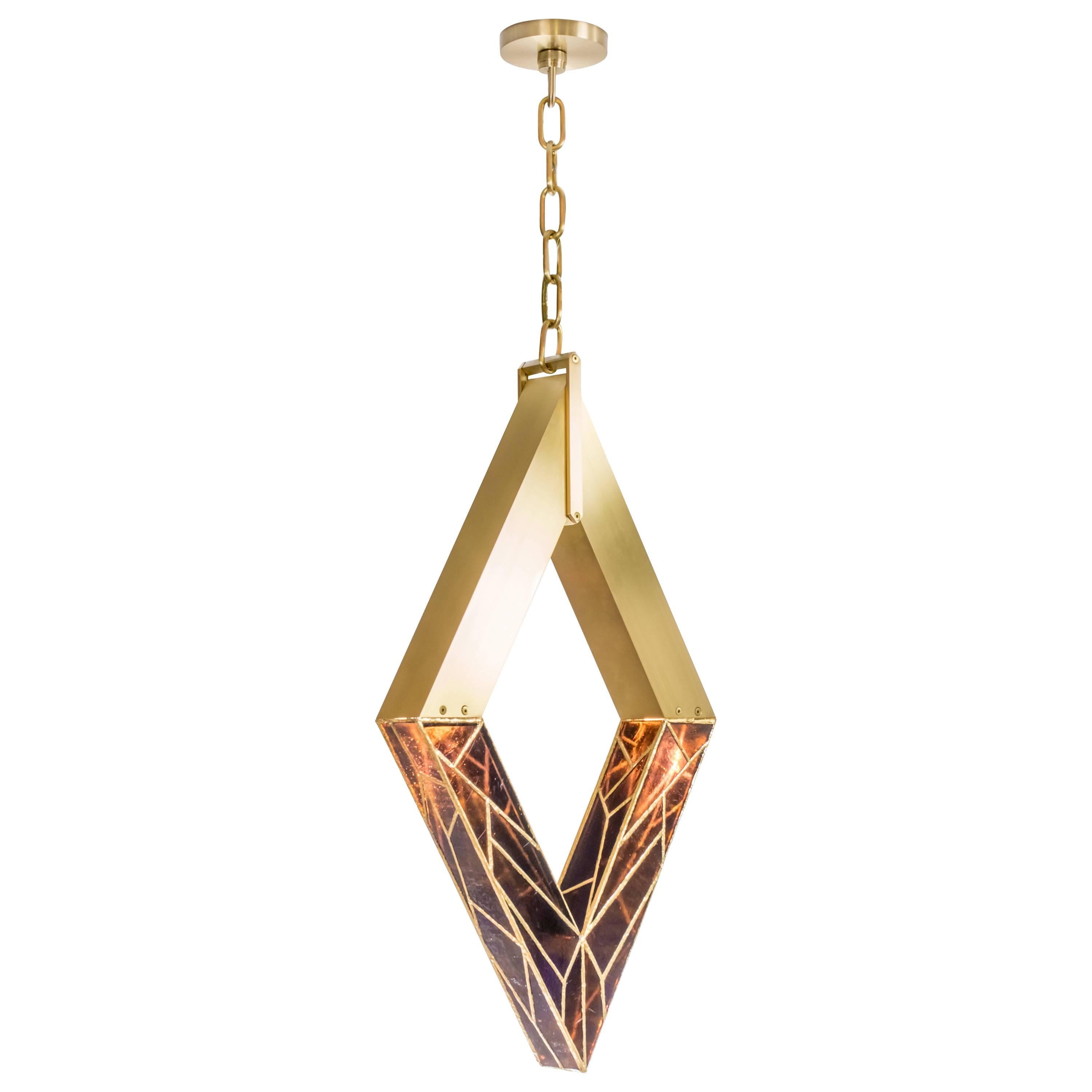 Solitaire, Brass and Stained Glass Contemporary Pendant by Kalin Asenov, 2016 For Sale