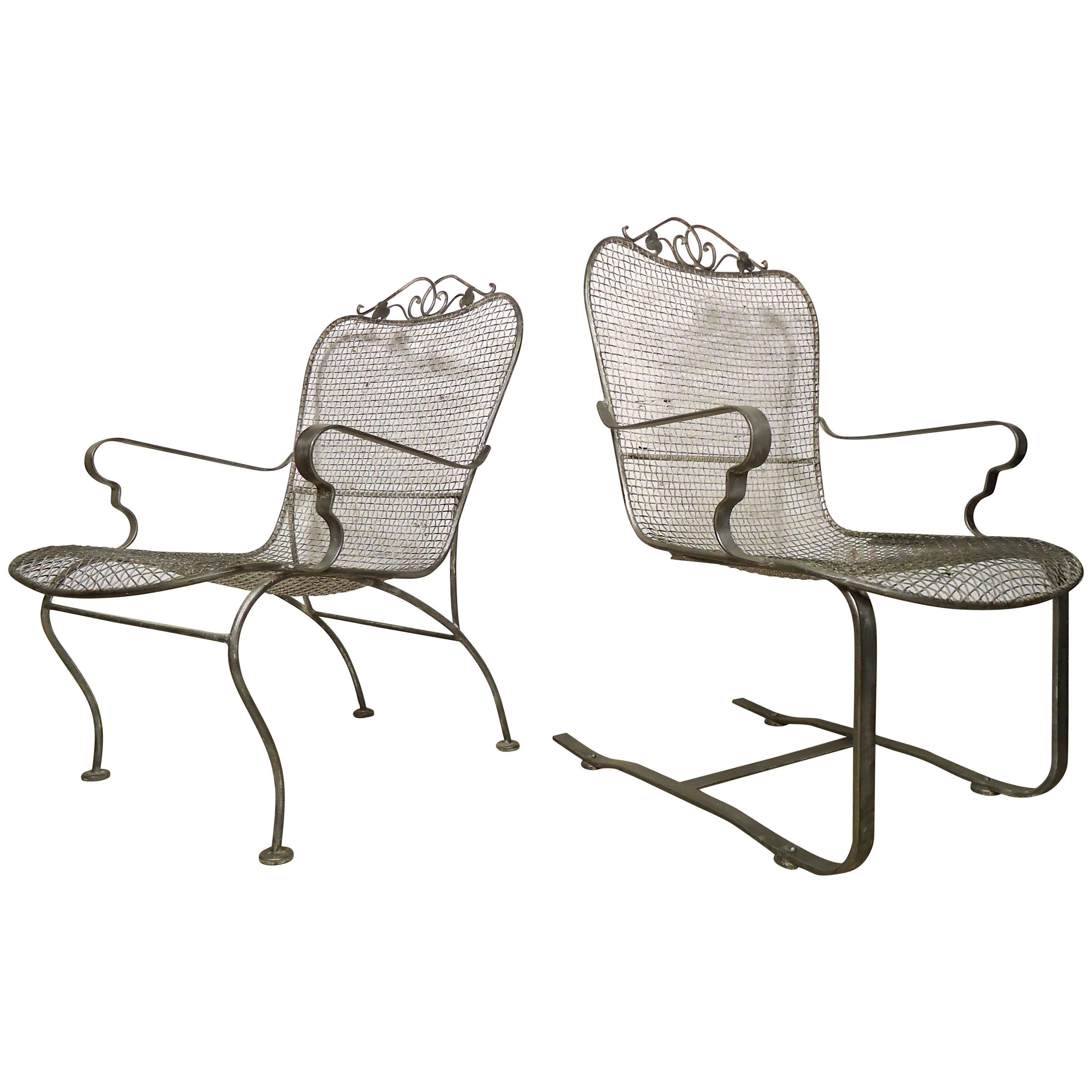 Pair of Vintage Woodard Metal Patio Chairs For Sale