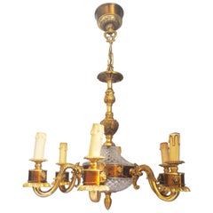 French Empire Lions Chandelier in Gilt Bronze and Crystal, Six Arms