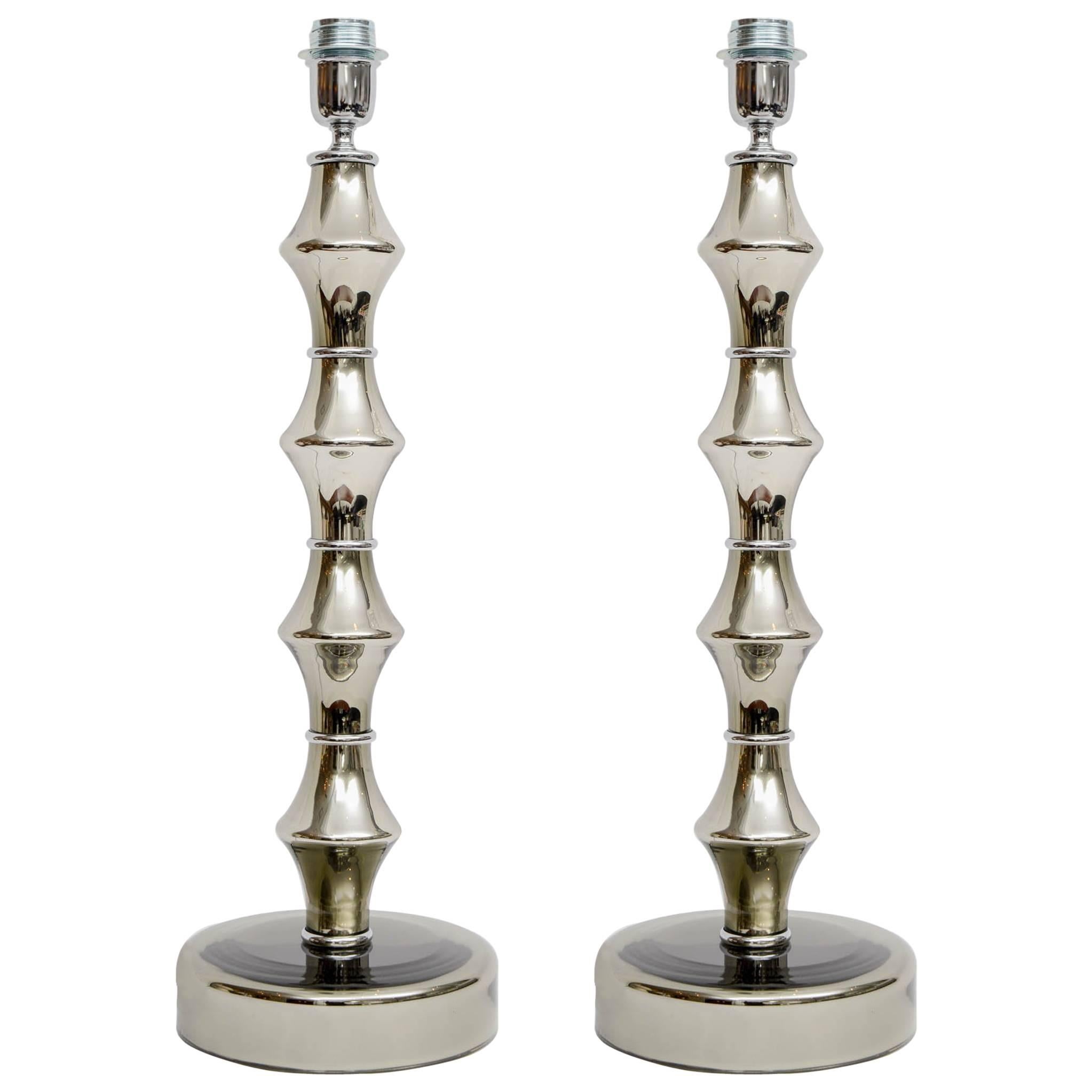 Beautiful and Large Eglomized Glass Pair of Table Lamps For Sale
