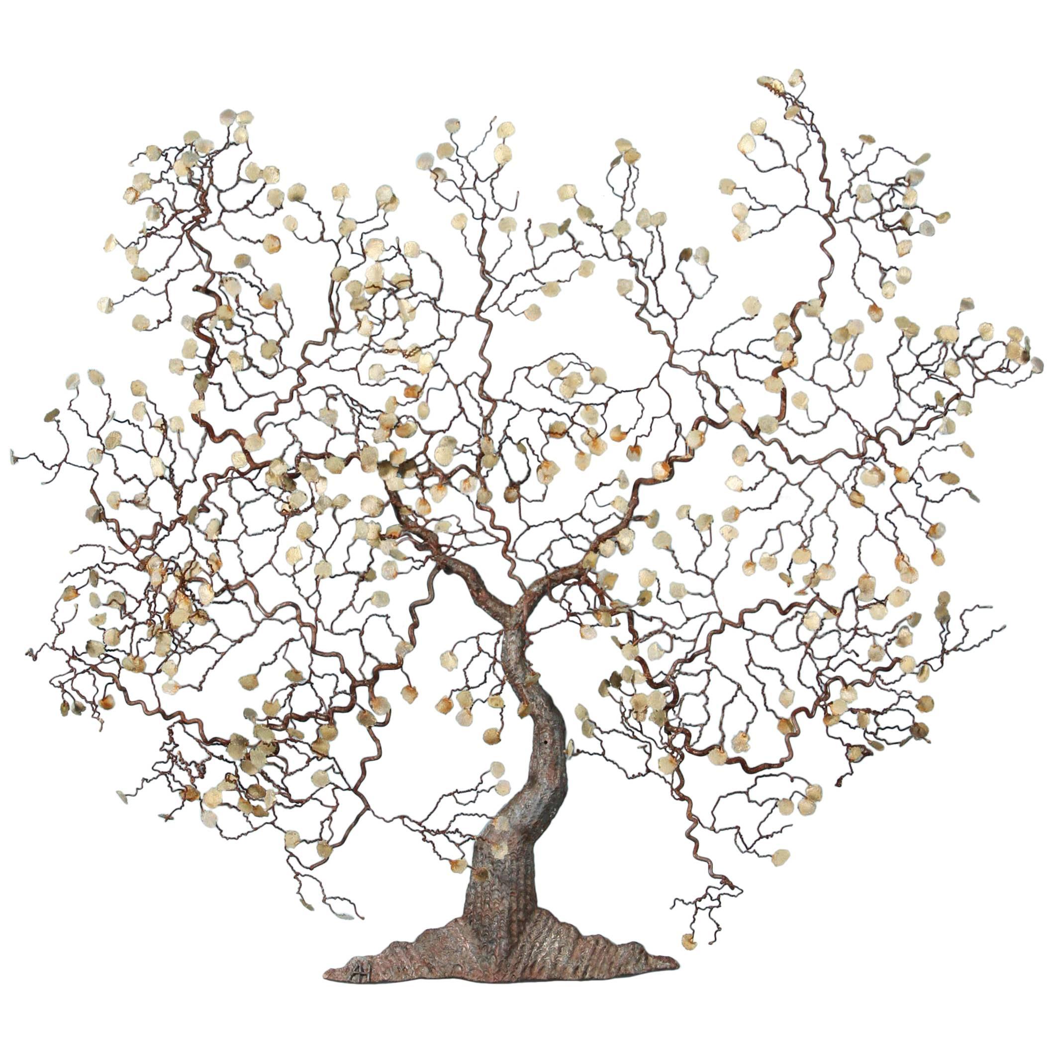 Mid-Century Hand-Wrought Metal and Brass Tree Sculpture