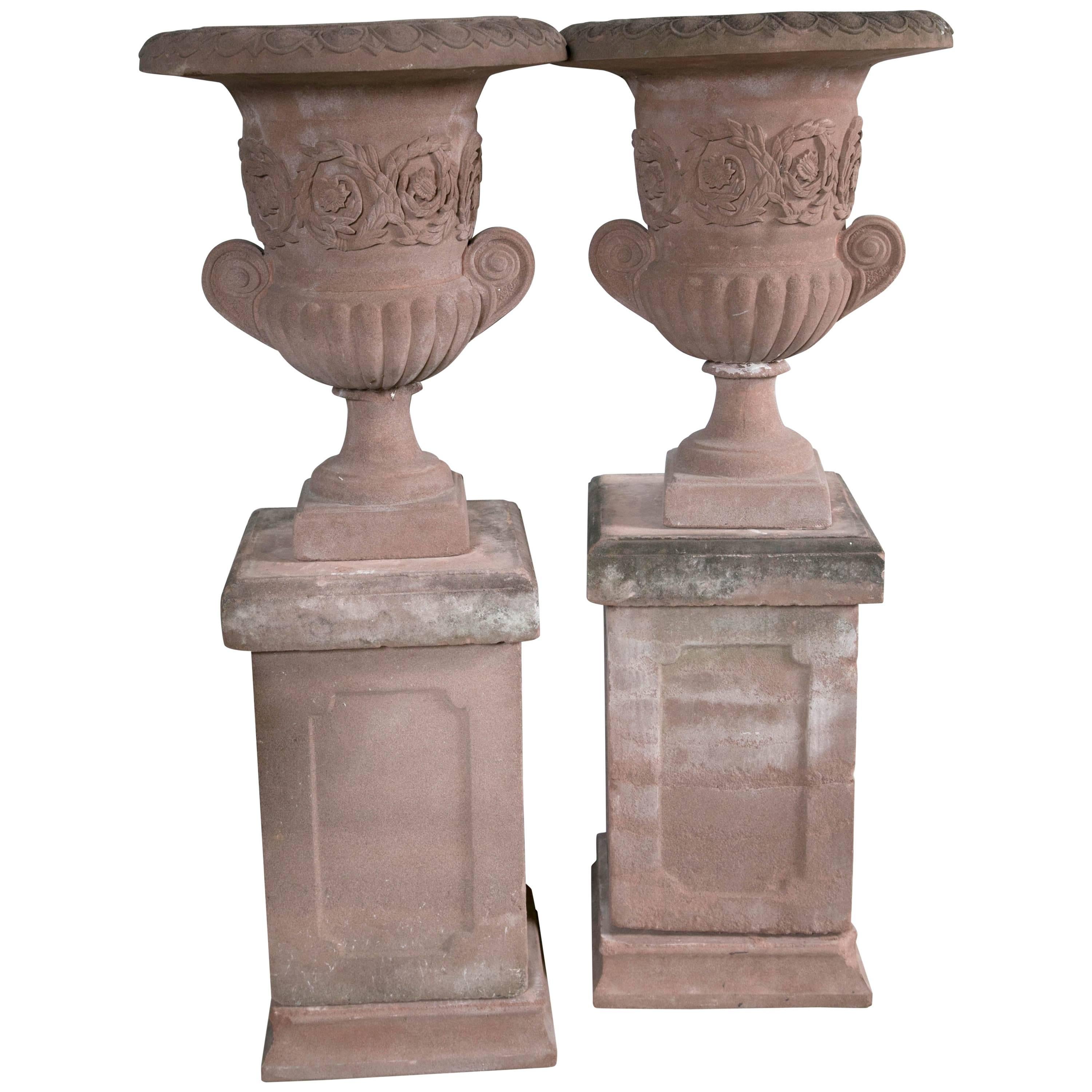 Pair of English Terra Cotta Urns For Sale