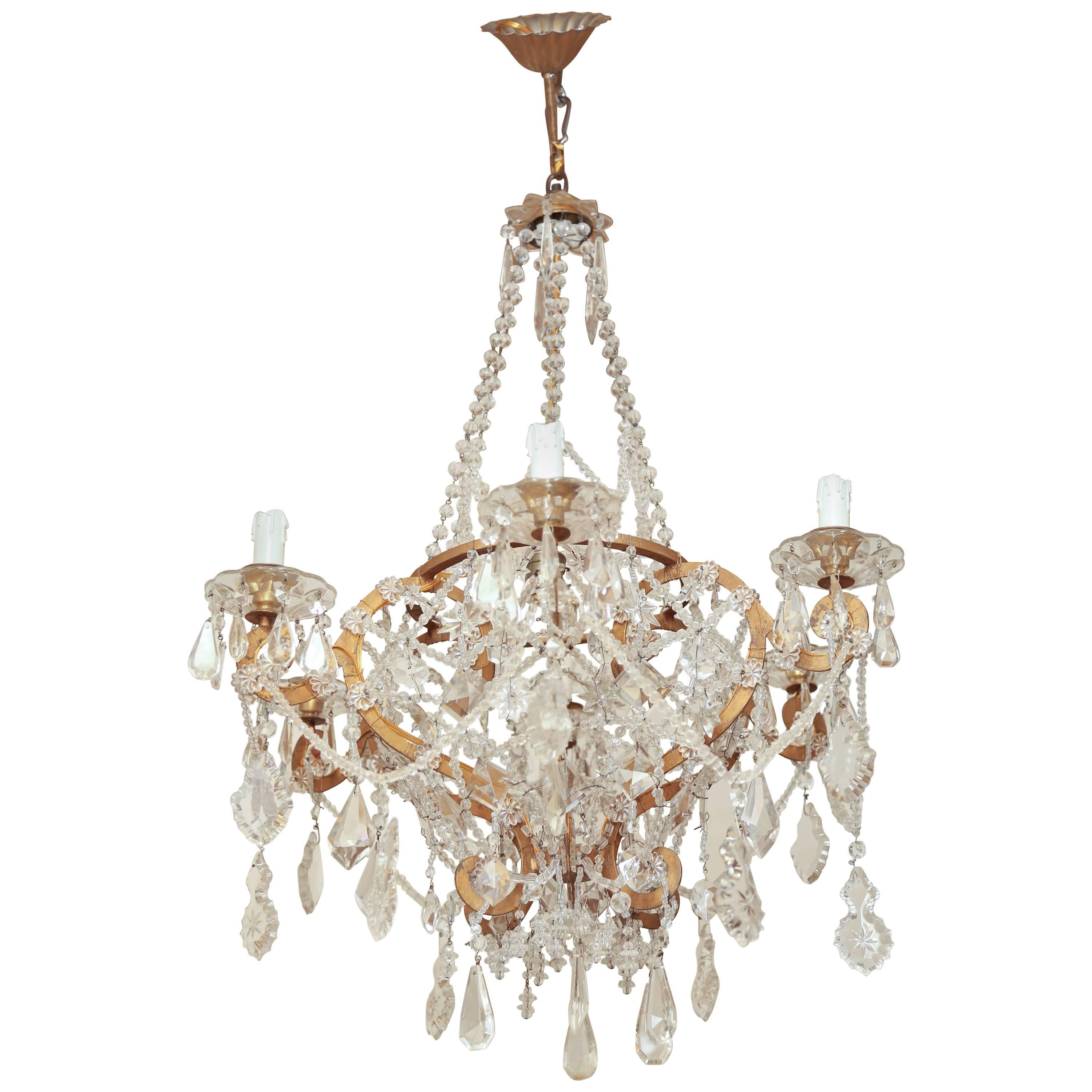 Italian Crystal Basket-Form Six-Light Chandelier For Sale