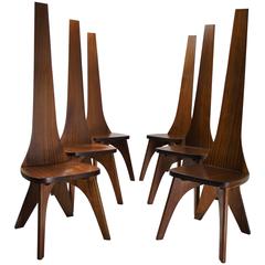 Exceptional Set of Six Teak Wood Dining Chairs, 1950s