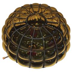 Large Iron and Amber Bubble Glass Flush Mount 11
