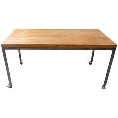 American 1970s Butcher's Block Table on Chrome Wheels 8