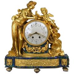 19th Century Museum Qty Gilt Bronze Lapis Malachite Cherub Cupid Psyche Clock