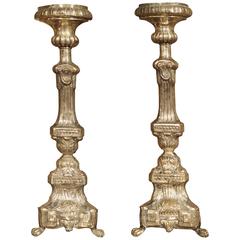 Pair of Early 19th Century Silvered Candlesticks from France