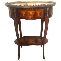 French Gueridon Marquetry Side Table and Gilt Bronze and Brass Ornaments