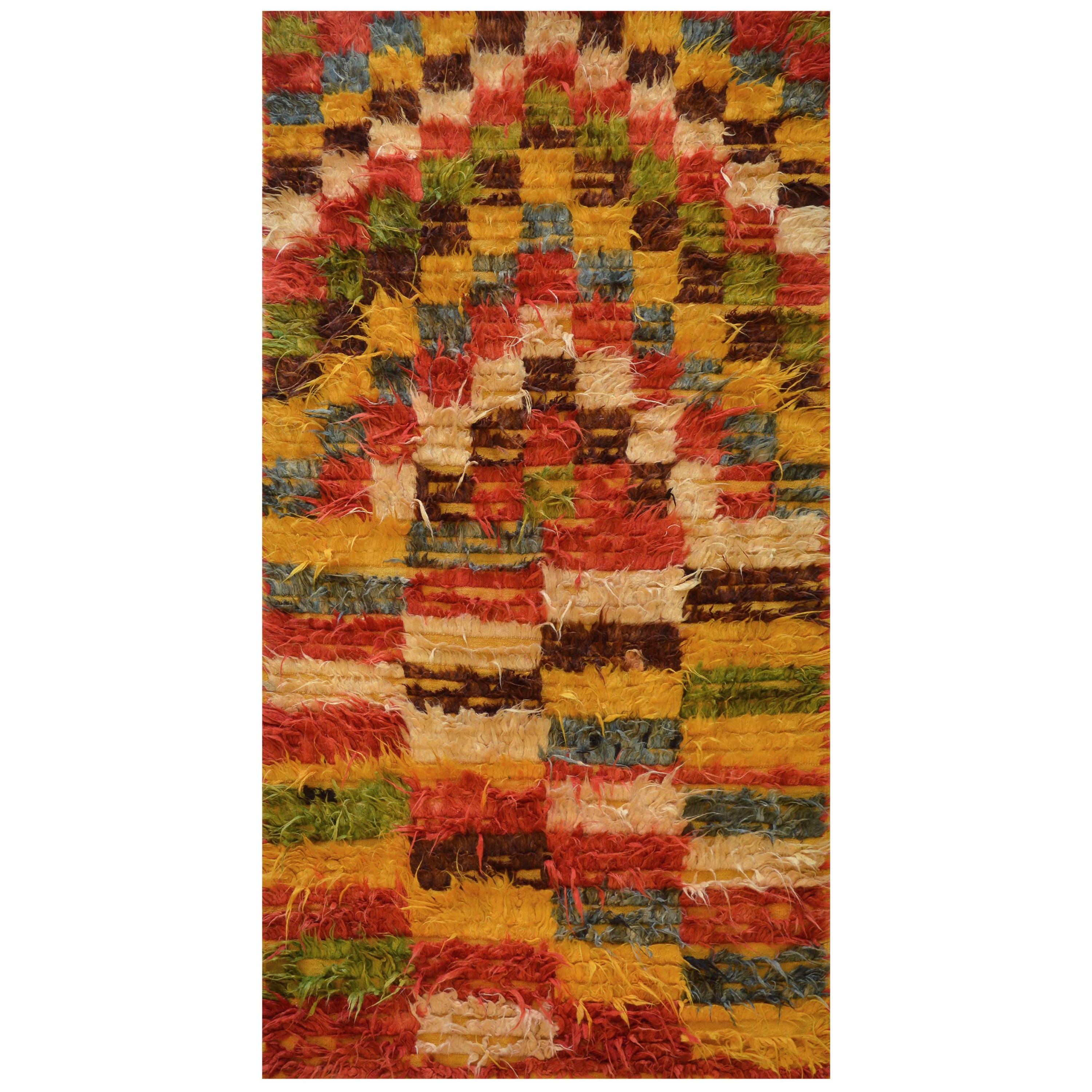 Vintage Deep Pile Bunter Marokkanischer Teppich