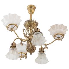 Antique Late Victorian six-Arm Gas and Electric Combination Chandelier
