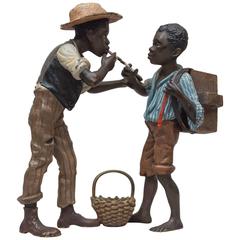 Cold Painted Bergman Bronze, Two Young Black Boys Smoking