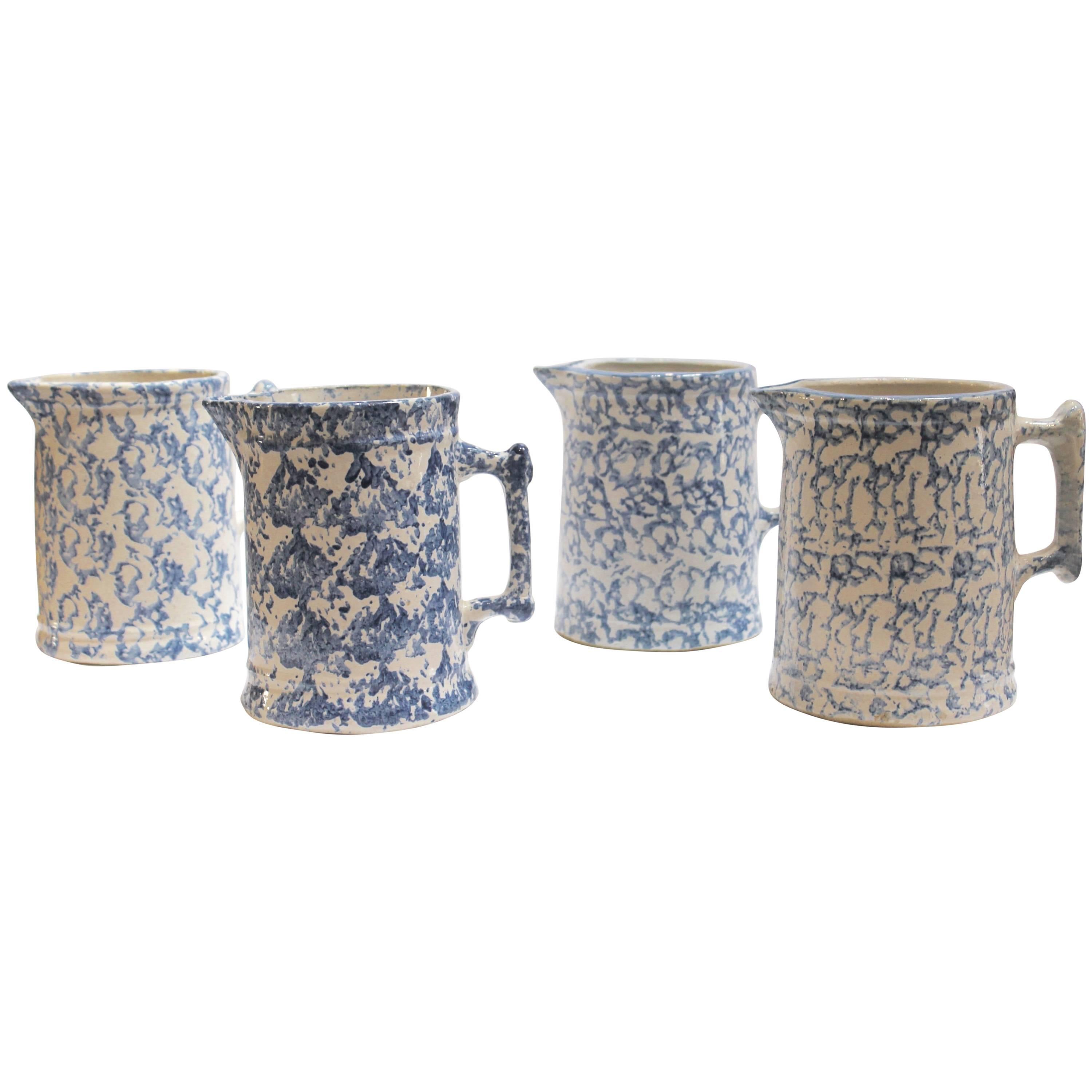 Fantastic Collection of Four 19th Century Sponge Ware Water Pitchers  