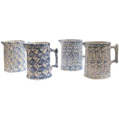 Fantastic Collection of Four 19th Century Sponge Ware Water Pitchers  