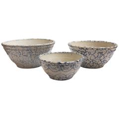 19th Century Group of Three Matching Spongeware Bowls