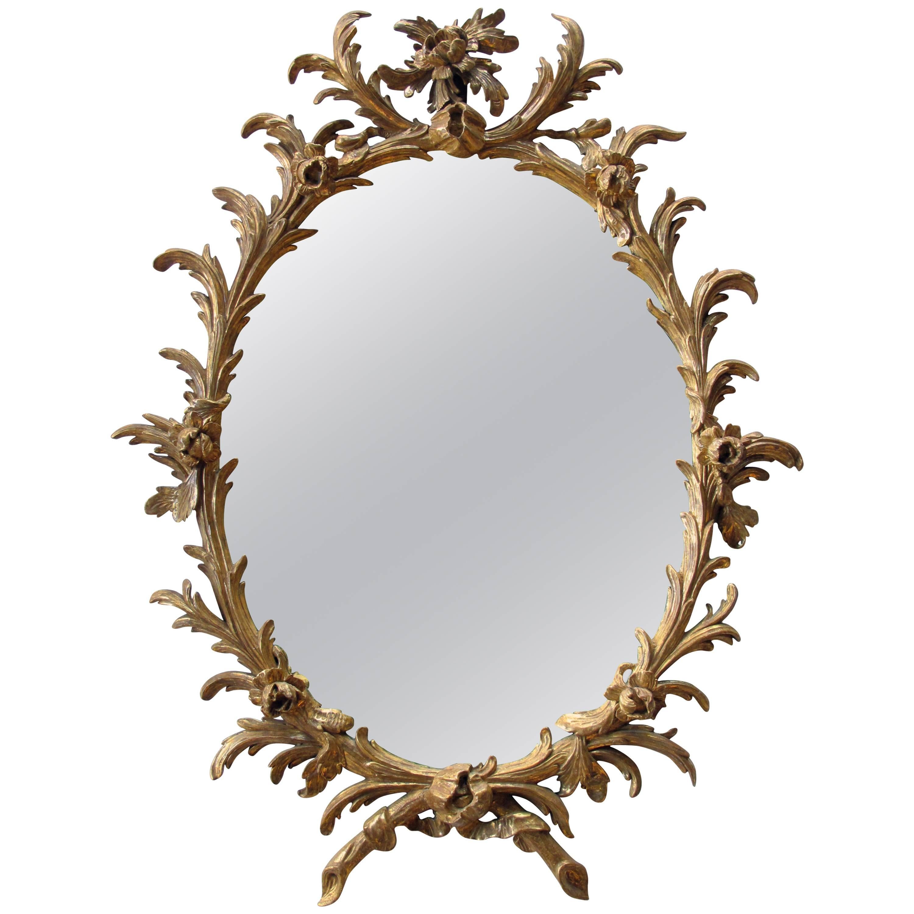 Good Quality English George II Rococo Gilt-Wood Oval Foliate-Carved Mirror For Sale