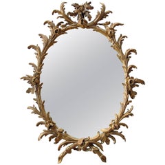 Good Quality English George II Rococo Gilt-Wood Oval Foliate-Carved Mirror