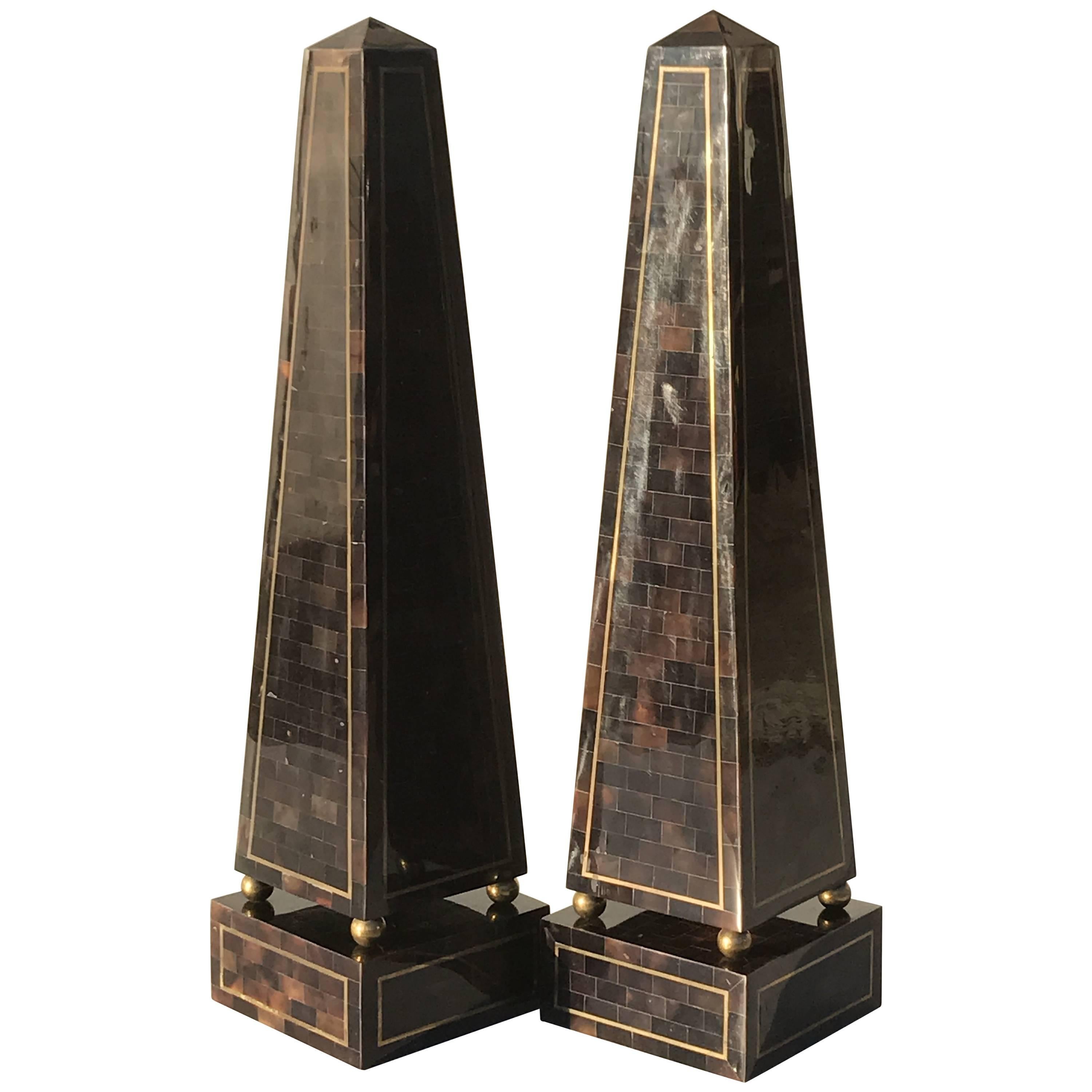 Pair of Tessellated Horn and Brass Obelisks by Maitland Smith