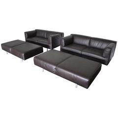 Two Sofa and Two Bench Suite of Cassina "250 Met" Seating in Dark Brown Leather