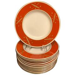 A Very Chic Set of 12 Minton England Raised Gilt Accent Plates