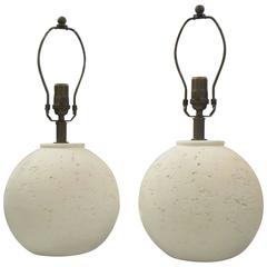 Pair of Textured Circular Plaster Lamps 11