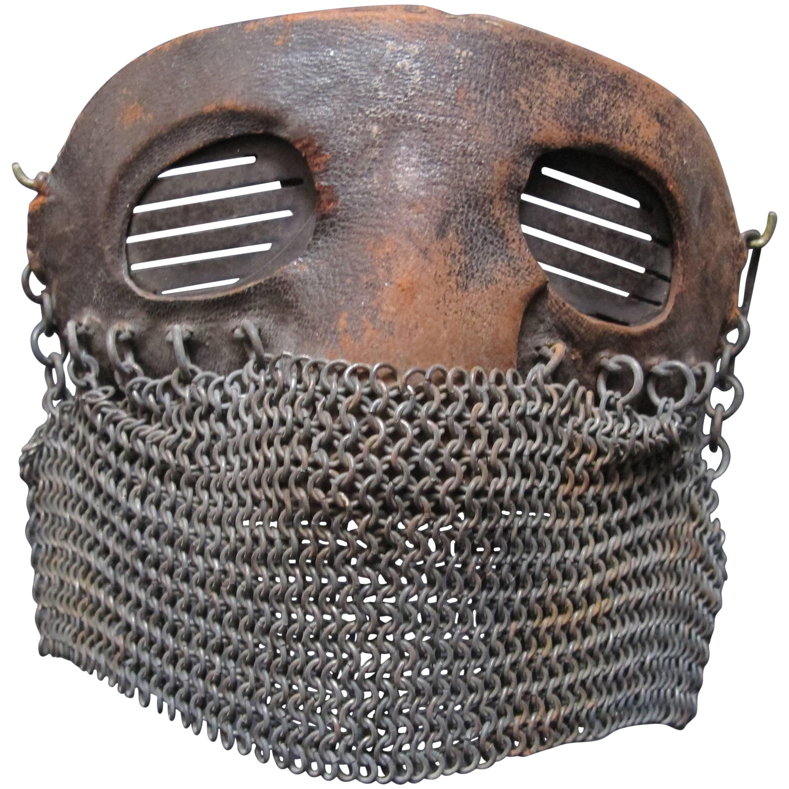 Tank Operators Mask from WWI of Iron Leather and Chain Mail