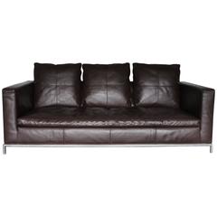 B & B Italia "George" Three-Seat Sofa in Dark Brown Leather by Antonio Citterio