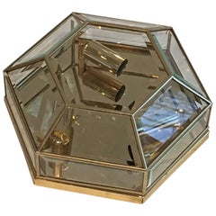 Mid-Century Modernist Hexagonal Flush Mount Brass and Glass -1970's