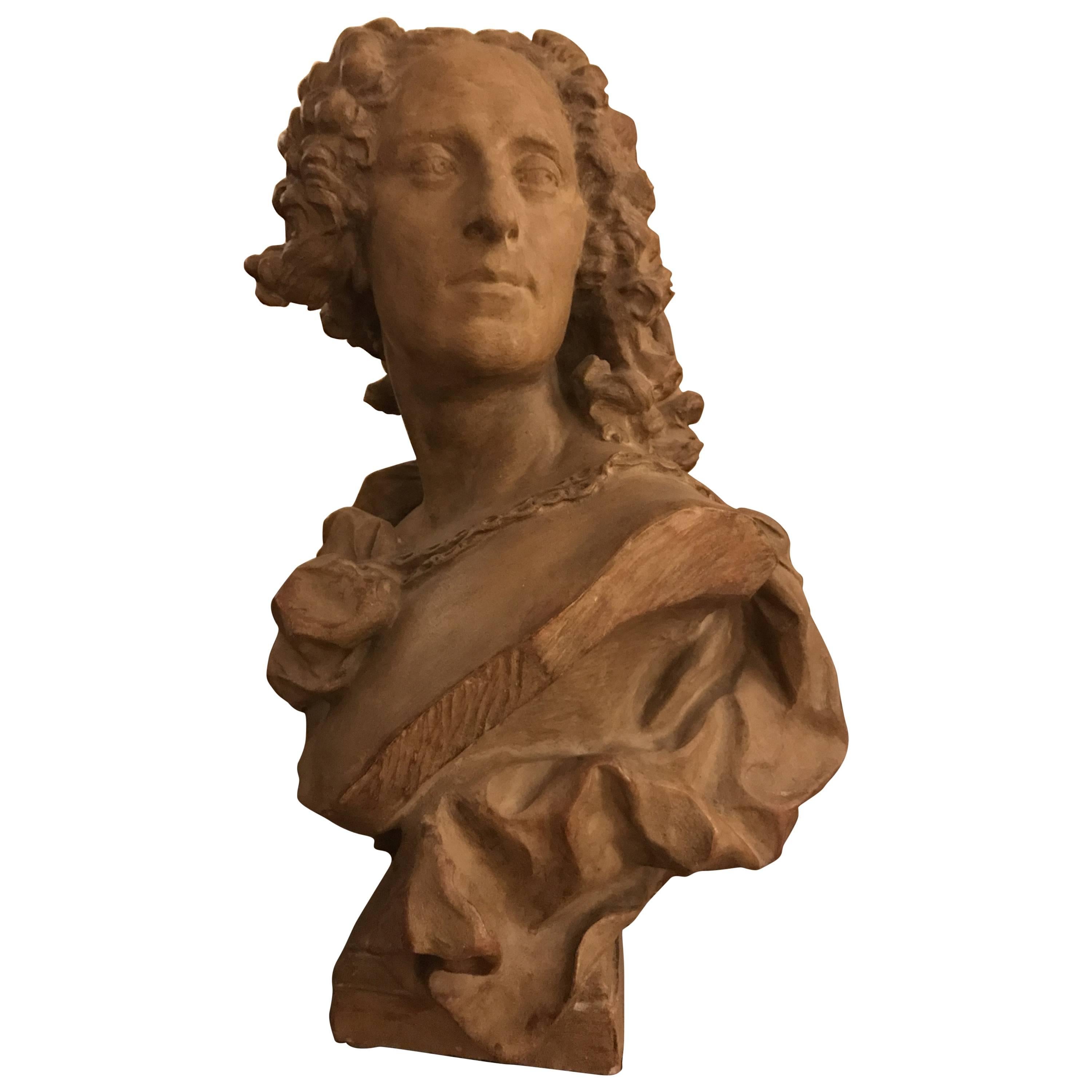 Terracotta Bust of Noel-Nicolas Coypel after Lemoine For Sale