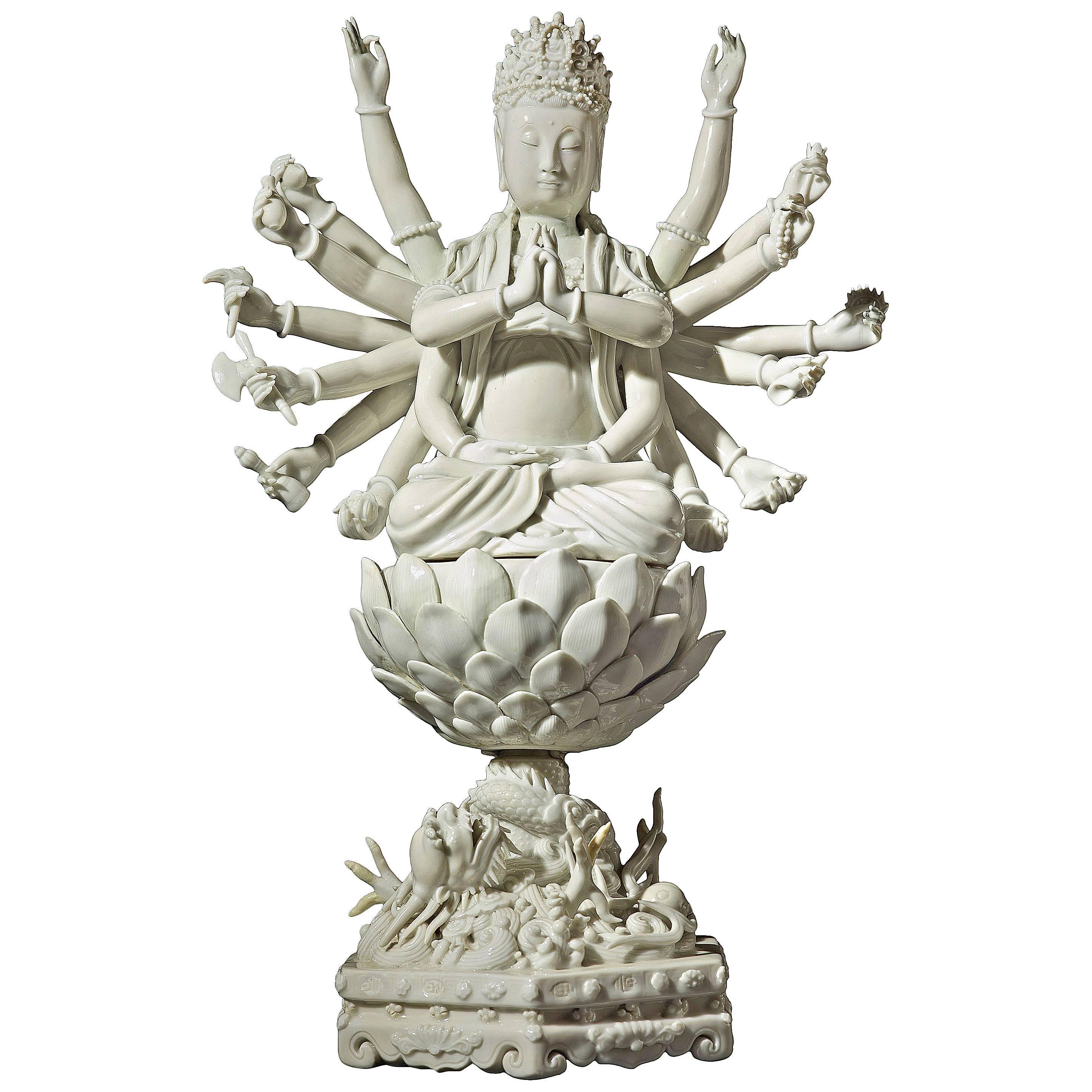 Important 18th Guanyin in Blanc de Chine For Sale