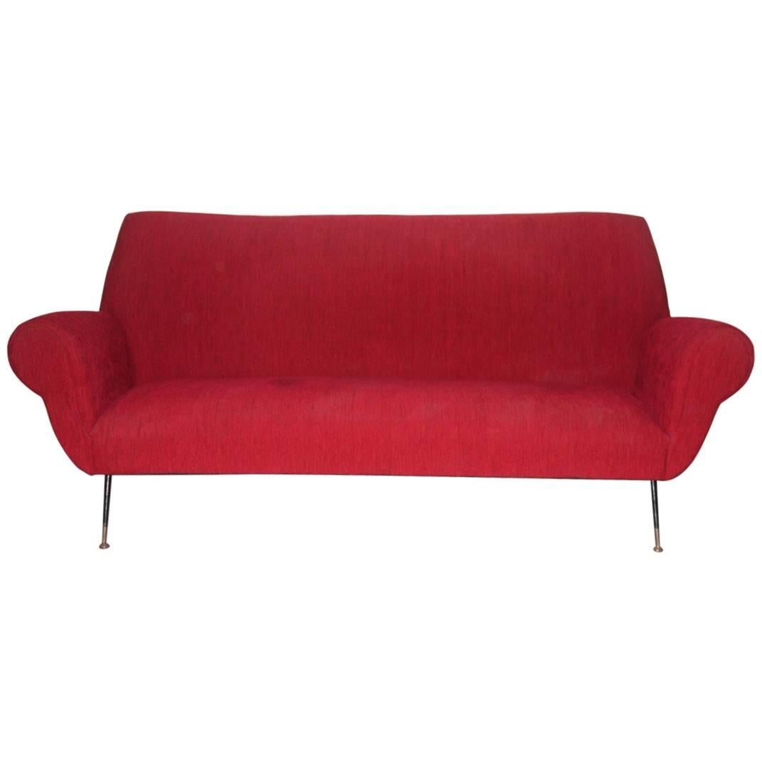 Mid-Century Modern Curved Sofa Minotti Gigi Radice Italian Design Red Color