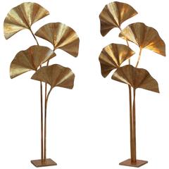 Pair of Ginkgo Leaf Floor Lamp Attributed to Tommaso Barbi, circa 1970