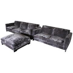 Molteni & C "Reversi" Two Sofa and Ottoman Suite in Silver Grey and Black Velvet 5