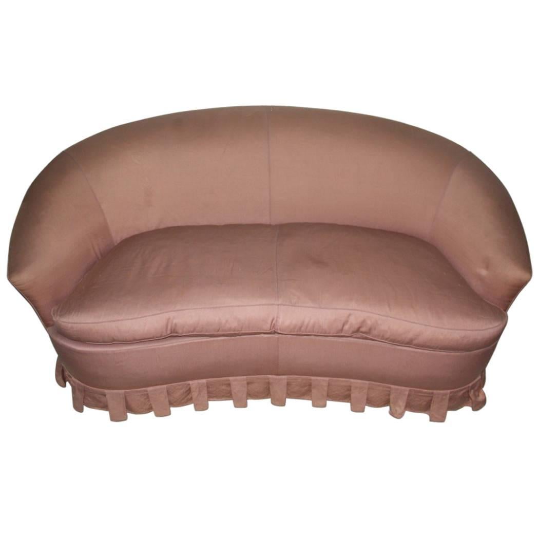 Elegant Mid-Century Italian Design Sofa Curved  Pink Wood Feat 