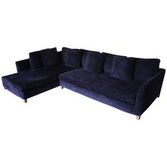 Used Flexform "Victor" Sectional L-Shape Sofa in Navy Blue Velvet