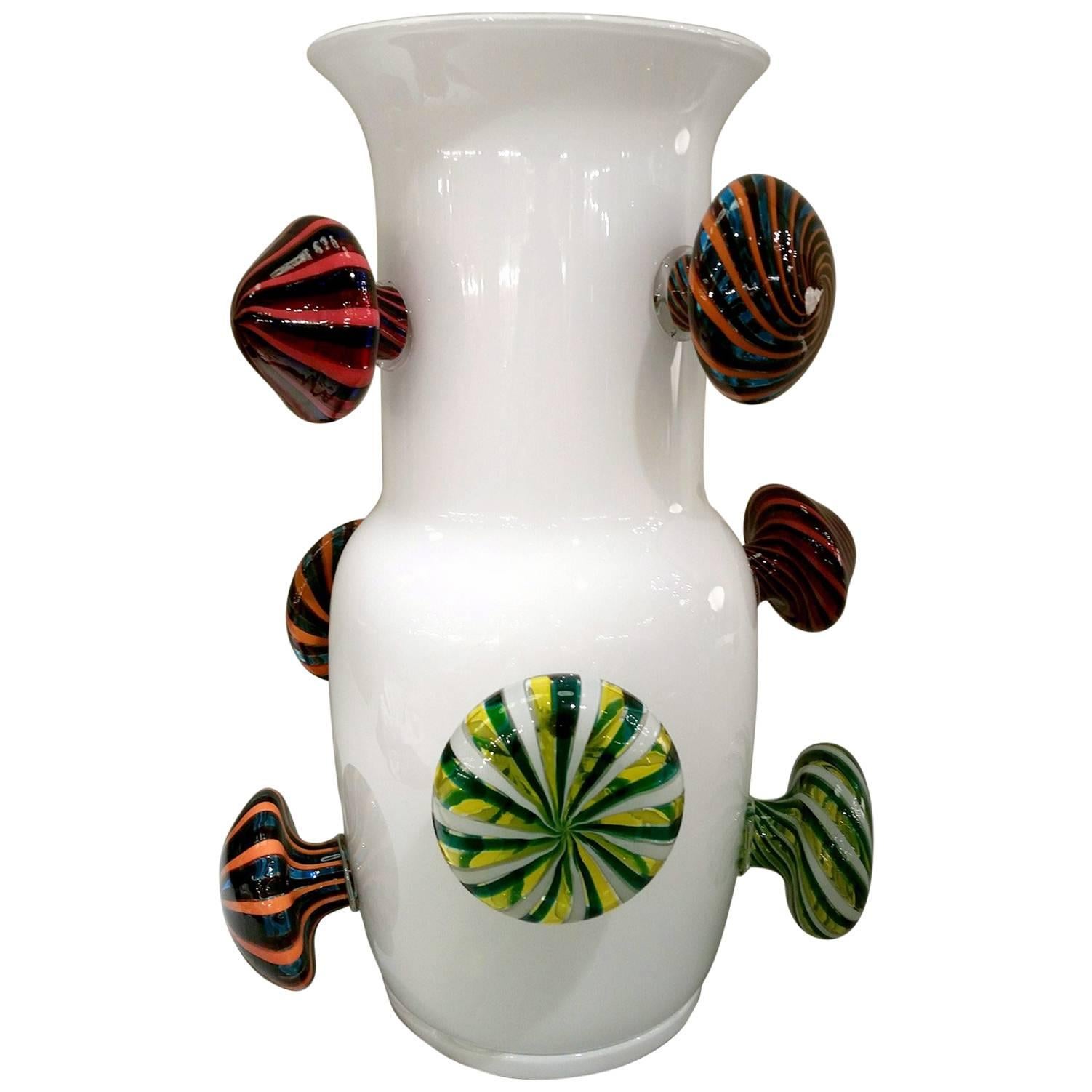 21st Century "Opalino Fiorito" Glass Vase by Alberto Biagetti for Venini For Sale