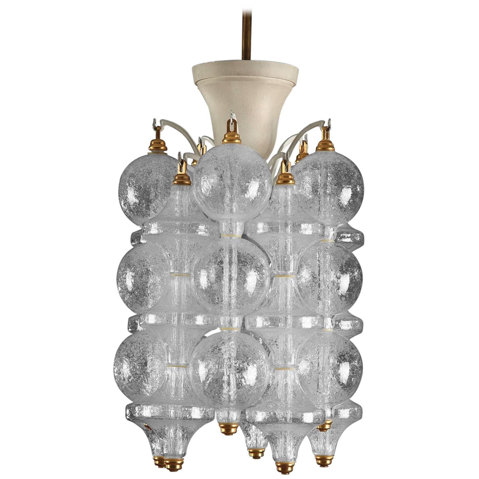 20th Century Lacquered Iron and Glass Chandelier in Venini Taste