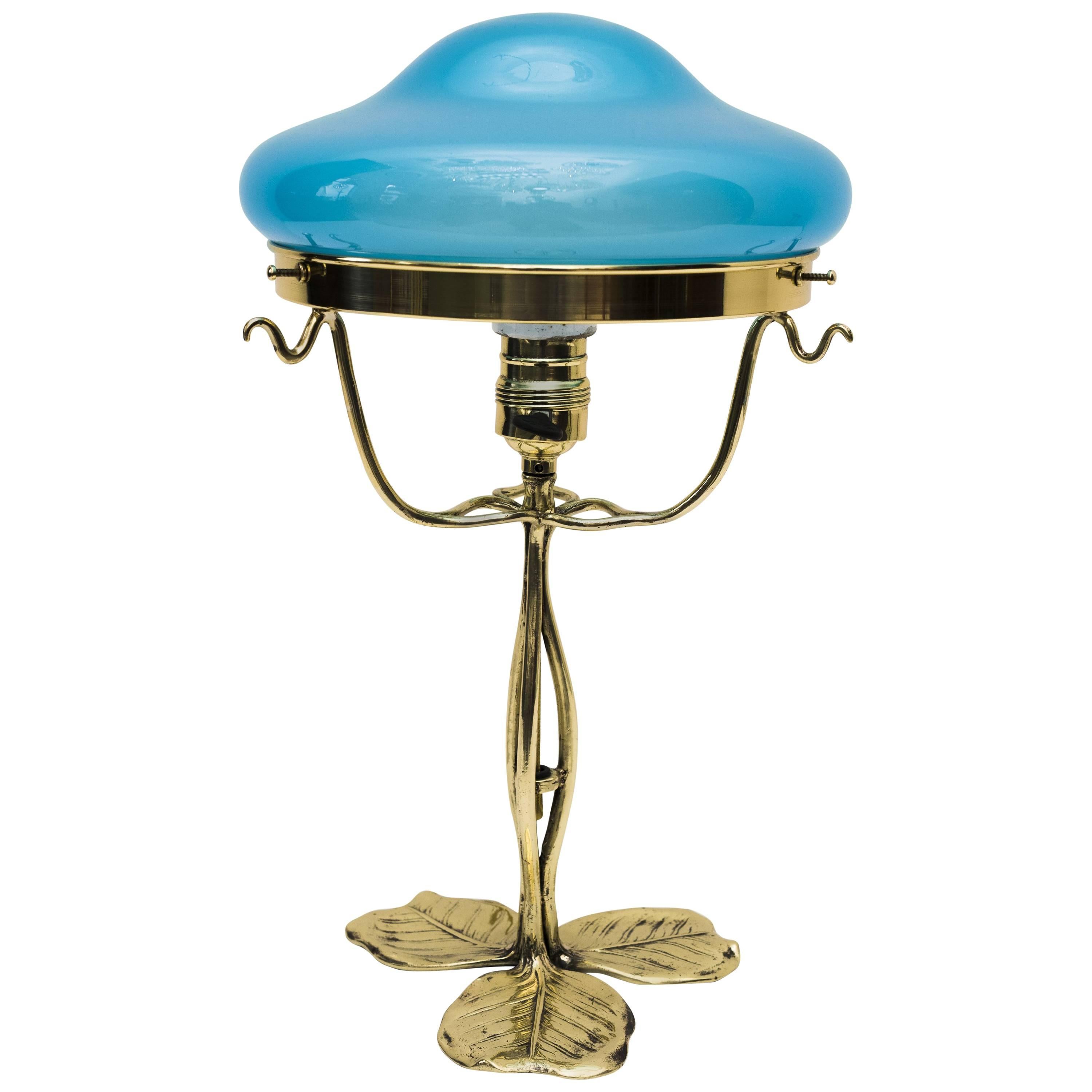Jugendstil Floral Table Lamp with Opaline Glass Shade