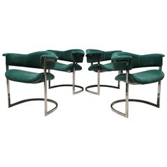 Set of Four Chrome Dining Chairs by Vittorio Introini for Saporiti, Italy, 1960